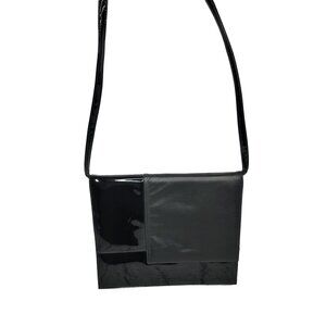 Vintage Margolin Womens Shoulder Bag Black Matte and Patent 60s Leather 10 x 8.5
